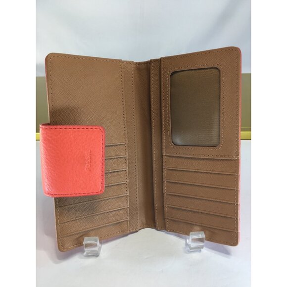 Fossil Women's Emma Tab RFID Clutch Wallet Leather Coral Orange - Picture 8 of 12